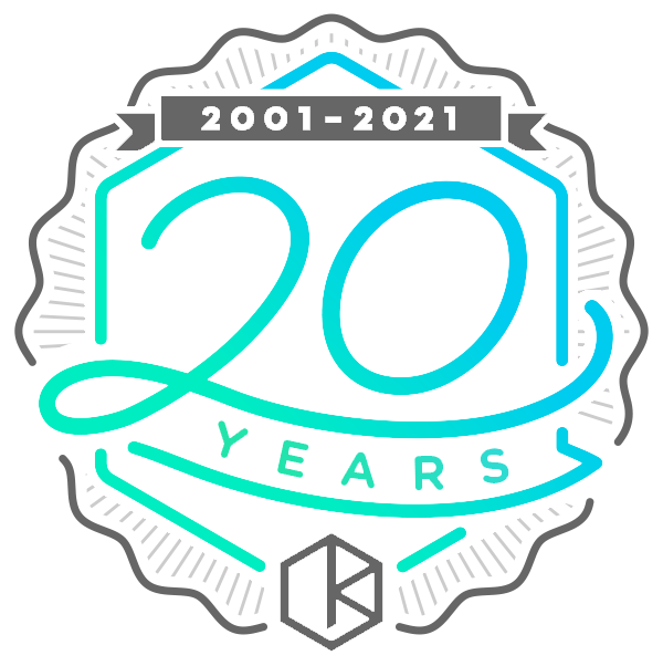 20 years logo on light gray