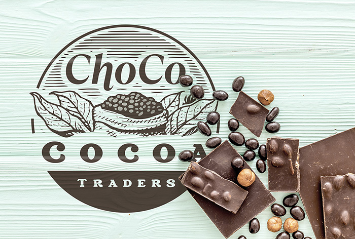 Chocolate bars and nuts on mint green wooden table background top view mockup