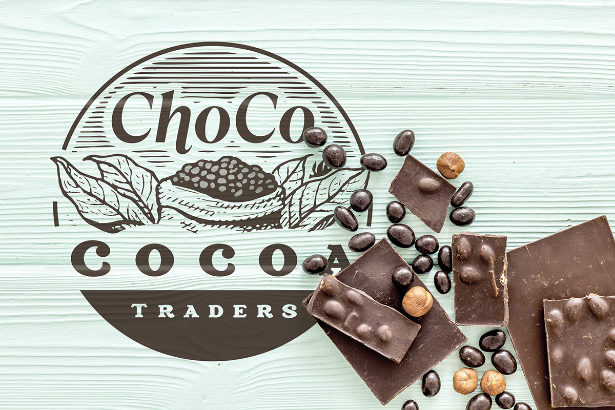 Chocolate bars and nuts on mint green wooden table background top view mockup